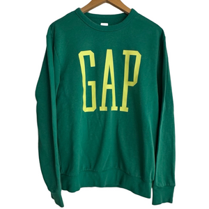 GAP Green Crewneck Sweatshirt Large Yellow Logo Classic Trendy Traditional